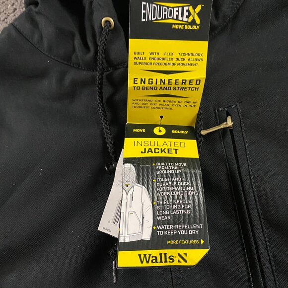 Walls Hooded Duck Canvas Jacket Men's XL Insulated Black Enduro Flex Chore Work - Picture 5 of 11